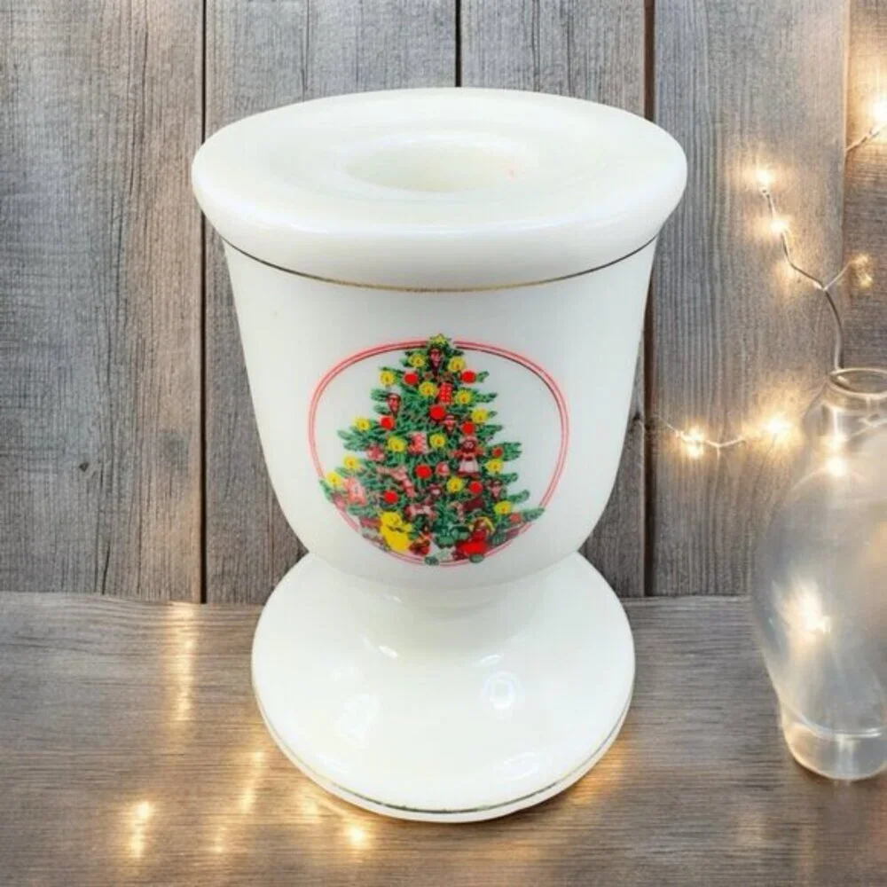 Vintage Japanese Porcelain Candle Stick Holder Set 2 Holiday Christmas Theme VTG